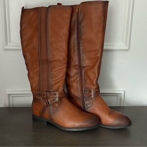 De Blossom Cognac Leather Knee-High Boots Size 9